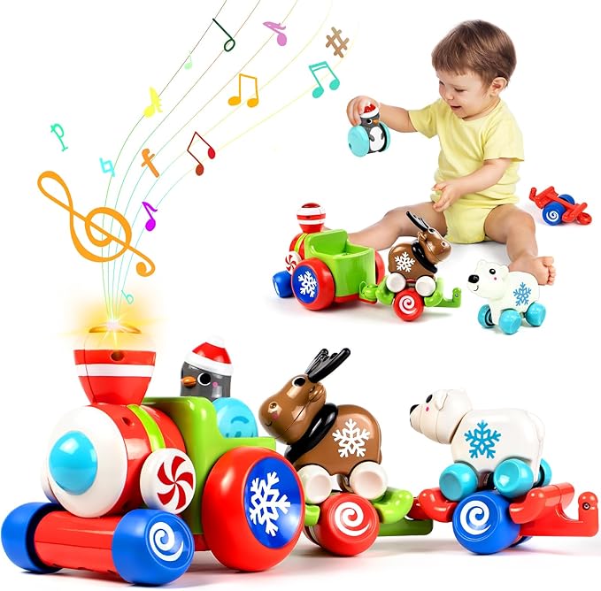 Marstone Baby Toys for 1 Year Old Boys and Girls Gifts, Train Car Set for Toddlers 1-2, Push Animal Car Toys for 12-18 Months, Learning Train Toy for Toddlers 1 2+ Yr Old Birthday Xmas Gift