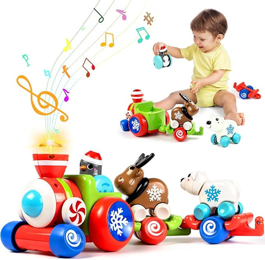 Marstone Baby Toys for 1 Year Old Boys and Girls Gifts, Train Car Set for Toddlers 1-2, Push Animal Car Toys for 12-18 Months, Learning Train Toy for Toddlers 1 2+ Yr Old Birthday Xmas Gift