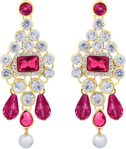 Aheli Kundan and Simulated Colored Stones Indian Ethnic Maang Tikka Necklace and Earrings Set Bollywood Festive Statement Jewelry Gift for Women