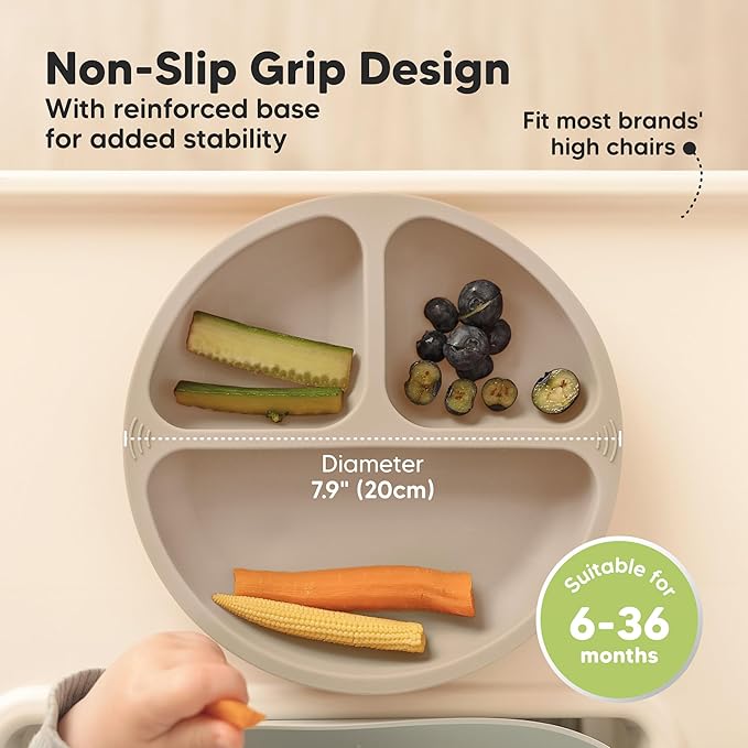 KeaBabies Suction Plates for Baby, Toddler - 3-Pack 100% Silicone Toddler Plates, Divided Baby Plates with Suction, Silicone Plates for Baby, Kids, BPA-Free, Microwave, Dishwasher Safe (Burgundy)