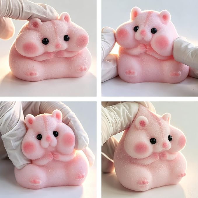 Handmade Taba Squishy Hamster Toy, Cute Squishy Hamster Fidget Toy, Realistic Hamster Toy, Soft Silicone Mochi Furry Toy, Stress Relief Gift for Adults & Kids, Sensory Anxiety Plushie (Pink)