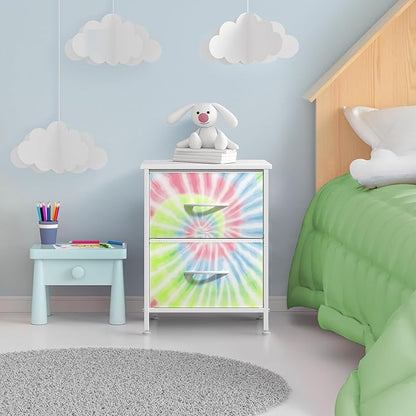 Sorbus Nightstand with 2 Drawers - Kids Bedside Furniture End Table Night Stand - Steel Frame, Wood Top & Easy Pull Fabric Bins - Dresser & Chest for Home, Bedroom Accessories, Office & College Dorm