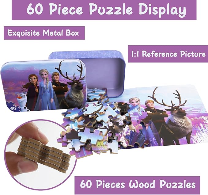 Princess Puzzles for Kids Ages 4-8 60 Pieces Puzzles for Kids Ages 3-5 Princess Puzzle for Girls and Boys Toys Jigsaw Puzzles in a Metal Box Educational Puzzles (Princess 0680)