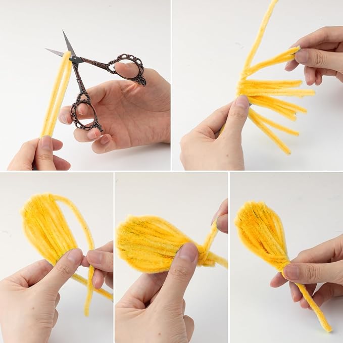 Caydo 300 Pieces Yellow Orange Pipe Cleaners for Flowers Making, Thick Fluffy Chenille Stems for Kids Creative Arts & Crafts and Home Decorations