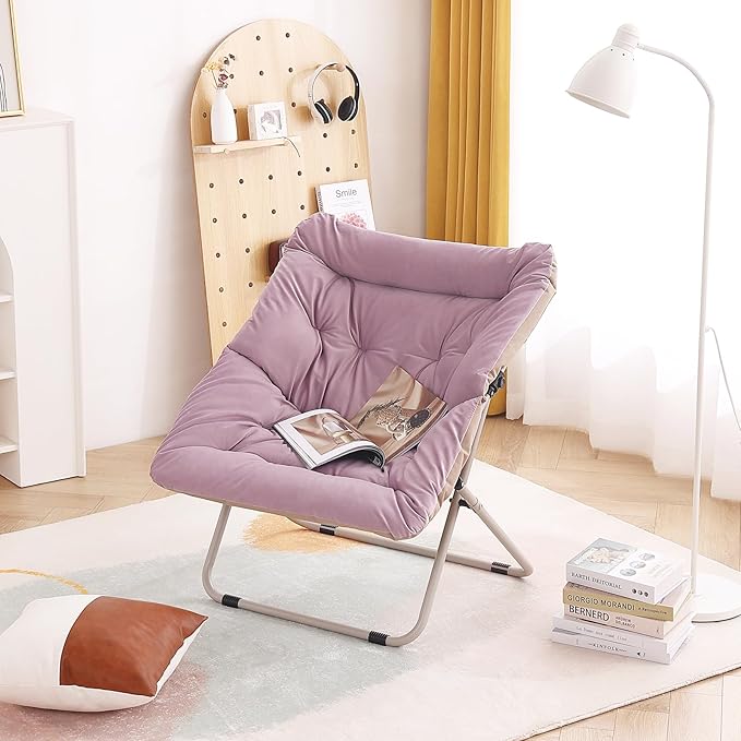 Tiita Comfy Saucer Chair, Soft Faux Fur Oversized Folding Accent Chair, Lounge Lazy Chair for Kids Teens Adults, Metal Frame Moon Chair for Bedroom, Living Room, Dorm Rooms