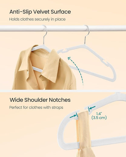 SONGMICS Kids Hangers 50 Pack, 14 x 8 Inches, Baby Hangers for Closet, Non-Slip Velvet Hangers, Childrens Hangers, Space-Saving Clothes Hangers, Wide Shoulder Notches, Cloud White UCRF038W01