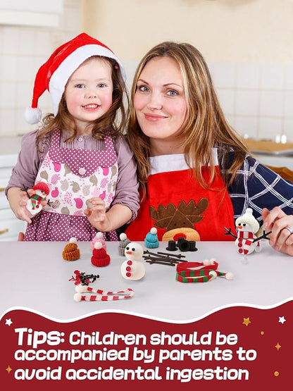 Cosweet 24 Pack Christmas Snowman Crafts Kit for Kids- Build a Snowman Kit with Air Dry Clay Xmas Stocking Stuffers Gift for Party Favors Winter Activities DIY Crafts Sewing