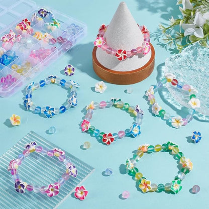 SUNNYCLUE 1 Box 150Pcs 6 Sets Flower Bracelet Making Kit Plumeria Flowers Beads with 10m Crystal String Summer Hawaii Ocean Beach Moonstone Beads for Jewelry Making Adults Supplies Adults Beginner