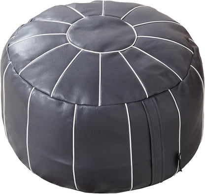 Louis Donné 21 Inch Unstuffed Moroccan Pouf Ottoman Cover, Handmade Faux Leather Foot Stool, Round Storage Poof Cover, Exotic Décor for Living Room Bedroom or Wedding Gifts (Light Gray)