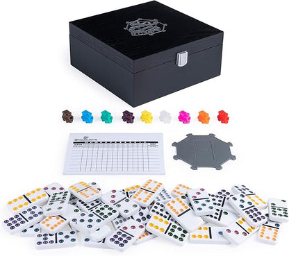 Spin Master Games Legacy Deluxe Mexican Train Dominoes, Classic Original Board Game Set Double-12 Dominoes with Sturdy Wood Case, for Kids and Adults Aged 8 and up