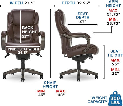 La-Z-Boy Delano Big & Tall Executive Office Chair | High Back Ergonomic Lumbar Support, Bonded Leather, Brown with Weathered Gray Wood |
