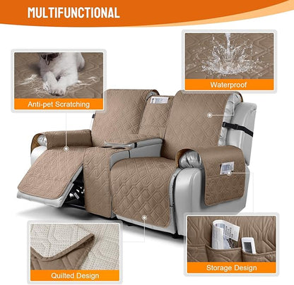 VANSOFY Loveseat Recliner Cover with Console 100% Waterproof Sofa Slipcovers Non-Slip Reclining Couch Cover Split Sofa Covers Furniture Protector for Pets, Dogs(Light Brown)