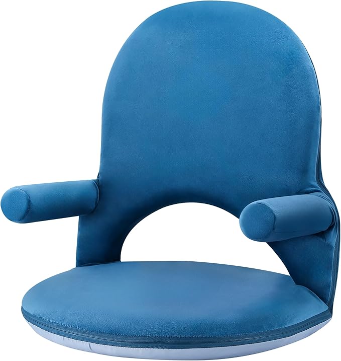 Nnewvante Floor Folding Chair Armrest, 42 Position Back Support Adjustable Floor Seat Washable Stackable Cushion for Class Meditation Playing Adults Kids,Ctystal Velvet Navy Blue