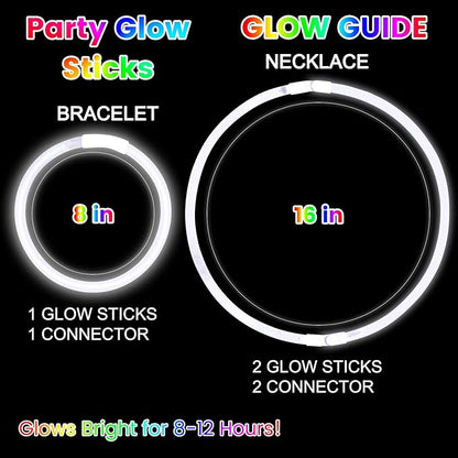 White Glow Sticks Bulk Party Favors 100 Pack 8" Glow in the Dark Party Supplies Neon Party Decorations Glow Bracelets Necklaces for Adults Kids Halloween Christmas Easter Birthday Wedding