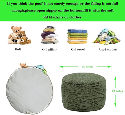 Pouf Ottoman Stuffed 20x20x12 Inches Floor Pouf Plush Fiber Ottoman Foot Rest Under Desk Foot Stool for Living Room Bedroom (Green)