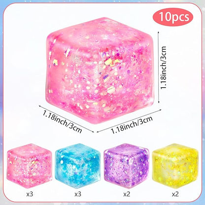 Hooqict 10Pcs Stress Cube Squishy Stress Balls Ice Cube Sensory Squeeze Toys Squishy Fidget Cube Mini Squishies for Kids Teens Adults Stress Relief Classroom Home Office