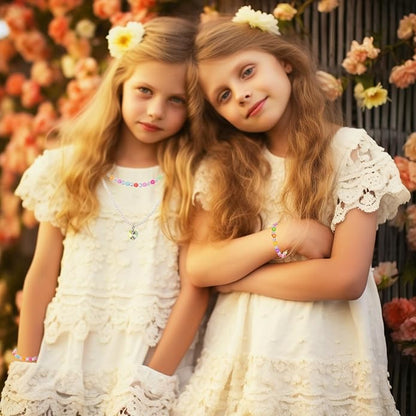 PinkSheep Toddler Jewelry Kids Jewelry Kids Necklace Choker and Bracelet 3 Pack 9pcs, Little Girls Jewelry In Box, Flower Girl Gift Kids Girls Accessories