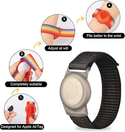 For AirTag Bracelet for Kids, Protective Cover for Apple Air Tag with Nylon Wristband, Anti Lost GPS Trackers Case Cover Elastic Watch Band for Toddlers Girls Boys Elders (Black)