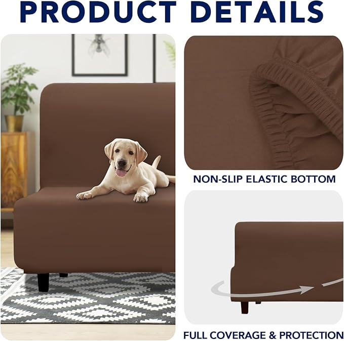 PureFit 100% Dual Waterproof Futon Cover, Waterproof Couch Cover for Futon - Stretch Non Slip Fleece Sofa Covers Washable, Leakproof Furniture Protector for Kids, Pets, Dog (Futon, Brown)