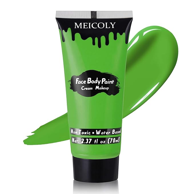 MEICOLY Light Green Face Body Paint(2.37Oz),St Patrick's Day Accessories, Lime Green Face Paint for Halloween SFX Witch Elphaba Makeup,Camouflage Hunting Hulk Gamora, Christmas Stockings Stuffer