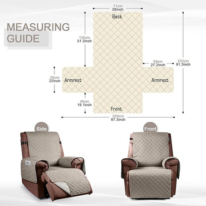 KinCam 100% Waterproof Recliner Chair Cover, Reclining Couch Covers for Pets, Dogs, Recliner Couch Slipcover Furniture Protector with Elastic Straps for Kids(28", Khaki)