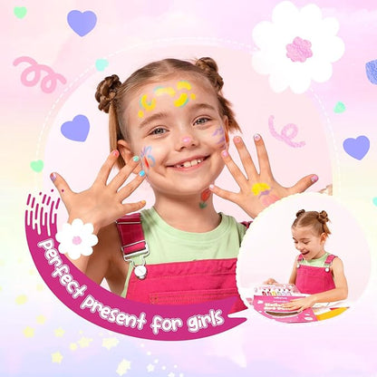 Kids Makeup Sets for Girls Nail & Body Art Pens Kits, 27Pcs Washable Temporary Tattoo Pen Sets, Cosmetic Party,Girls Makeup Kits for Ages 3-12 Years,Ideal Winter Gift & Creative Toys
