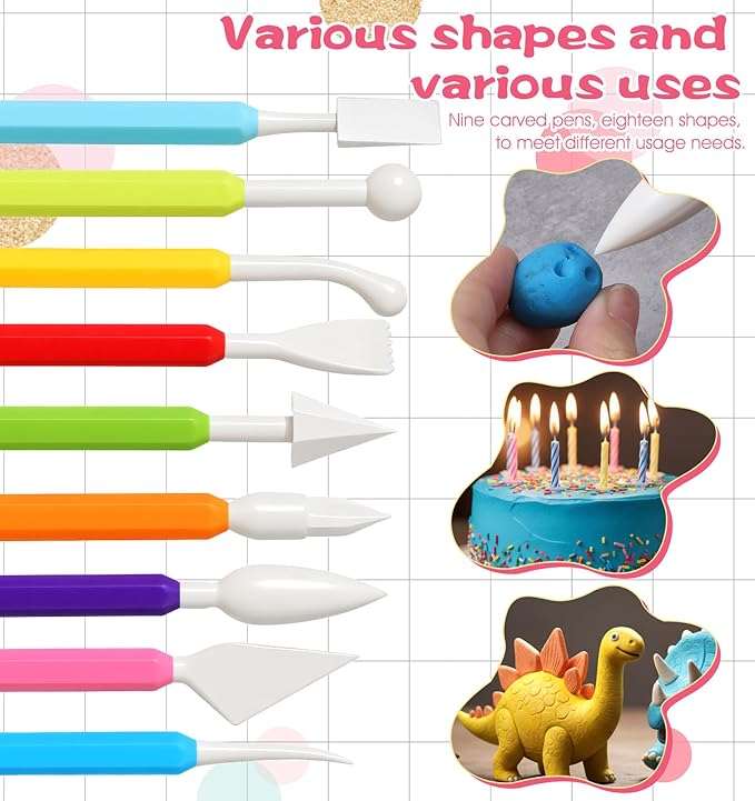 9 Pcs Clay Tools for Kids, Double-Head Sculpting Tools for Pottery, Smooth & Safe for DIY Clay Art, Handmade Craft, School Art Class & Home Hobby