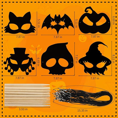JMUQ Halloween Crafts Scratch Mask for Kids, 36Pcs Halloween Games Scratch Art Craft Kit Rainbow Scratch Paper for Halloween Party Favors Supplies Classroom Favors Halloween Activities