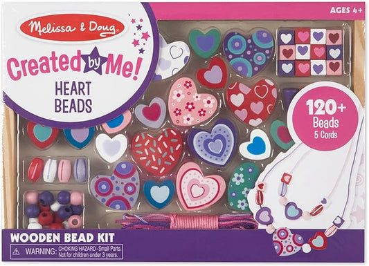 Melissa & Doug Created by Me! Heart Beads Wooden Bead Kit, 120+ Beads and 5 Cords for Jewelry-Making