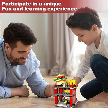 Building Blocks Set, Burger House DIY Bricks Toys, City Construction Stacker, Educational STEM Toys for 6 Years Old Boys and Girls, Toddler Building Blocks Gifts