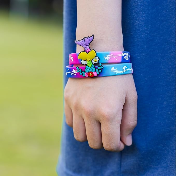 Mermaid Party Favors 30 Pcs Silicone Wristband Slap Bracelets Goody Bag Favors for Boys Girls Mermaid Birthday Party Under The Sea Themed Baby Shower Supplies