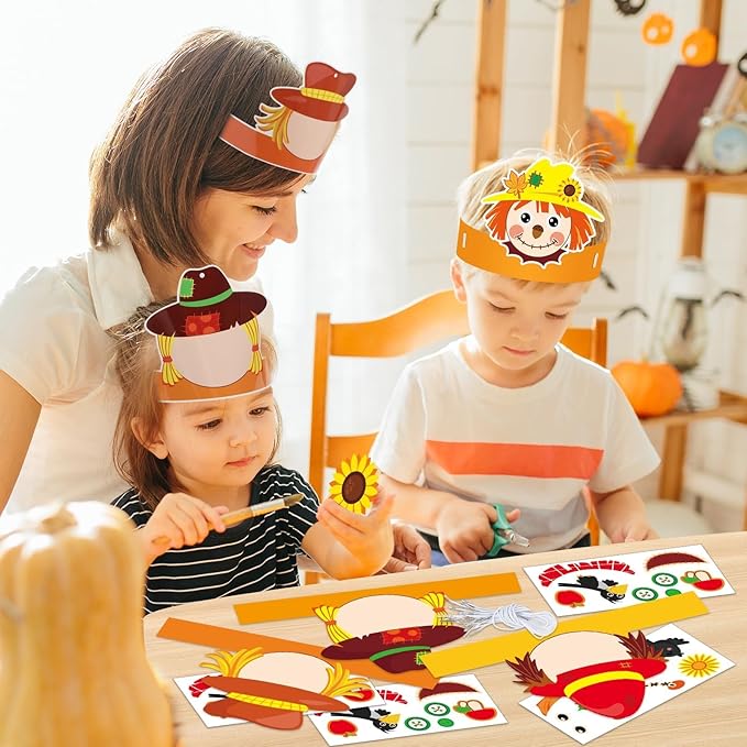 30 Sets Fall Scarecrow Head Craft Kit DIY Autumn Thanksgiving Scarecrow Art Craft Make Your Own Scarecrow Head Set for Kindergarten Kids Home Classroom Game Activities Supplies