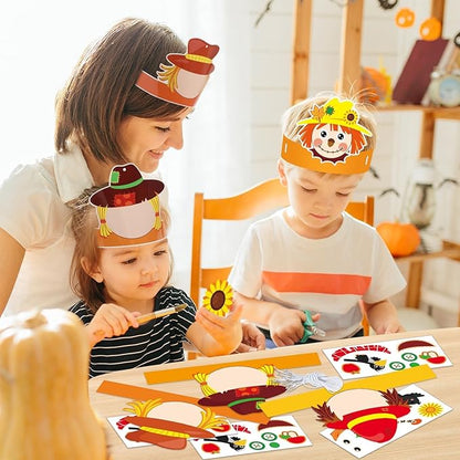 30 Sets Fall Scarecrow Head Craft Kit DIY Autumn Thanksgiving Scarecrow Art Craft Make Your Own Scarecrow Head Set for Kindergarten Kids Home Classroom Game Activities Supplies