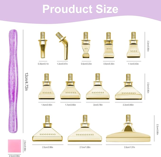 22PCS DIY Diamond Art Pen Painting Tool Set - Metal Threaded Tip Accessories Gem Resin Dotting Pen Supplies Kit (Purple Pen + 12 Tips + 9 Dotting Clay)