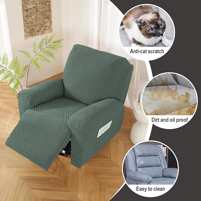 NORTHERN BROTHERS Recliner Chair Covers - Lazy Boy Recliner Covers That Stay in Place, 4 Pieces Reclining Chair Cover Recliner Slipcovers 1 Seater, Light Green