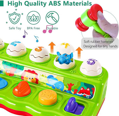1 Year Old Toys for Boys Girls Birthday Gift, Cause and Effect Animal Pop Up Toy with Music and Light for Toddlers 1-3, Preschool Learning Educational Toys Gifts for Babies 12 Months