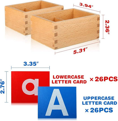 YHZAN Montessori Sandpaper Letters Toys for Toddlers Small & Capital 2pc Wooden Box Set Early Childhood Education Material