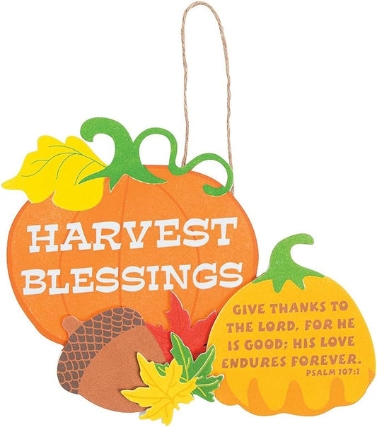 Fun Express Harvest Blessings Sign Craft Kit - Makes 12 - Thanksgiving Crafts for Kids
