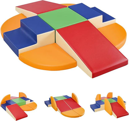 TODIBY 9-Piece Climbing Foam Blocks: Soft PU Leather - Baby Climb and Crawl Activity Blocks - Kids Play Gym Equipment Indoor for Development