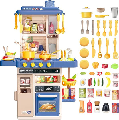 deAO Play Kitchen Set for Kids Boys 50PCS Play Kitchen Accessories with Sounds Light Steam Pretend Play Kitchen Toy Birthady Christams Gifts for Toddler Aged 2-12 Years