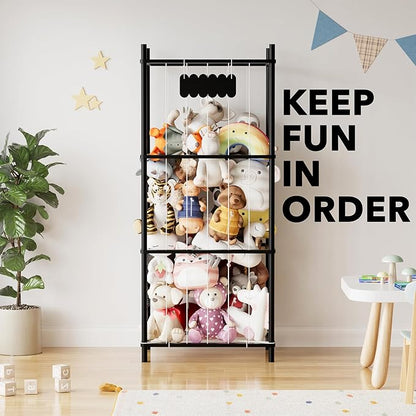 SpaceAid Stuffed Animal Storage Organizer, Wood Animals Zoo Toy Plushies Storage Holder, Large Capacity Plush Toy Cage for Playroom Organization, 22.8" Wide, Black