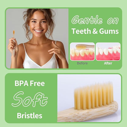 GENKENT 12 Counts Bamboo Toothbrushes BPA Free Soft Bristles Travel Toothbrush Natural Charcoal Toothbrush