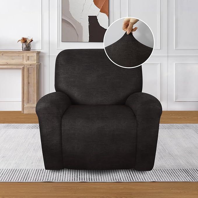 Like Leather Recliner Chair Covers, 4 Pieces Lazy Boy Recliner Cover That Stay in Place, Soft Stretch Leather Grain Covers for Recliner Covers for Large Recliner Slipcover(Dark Grey)