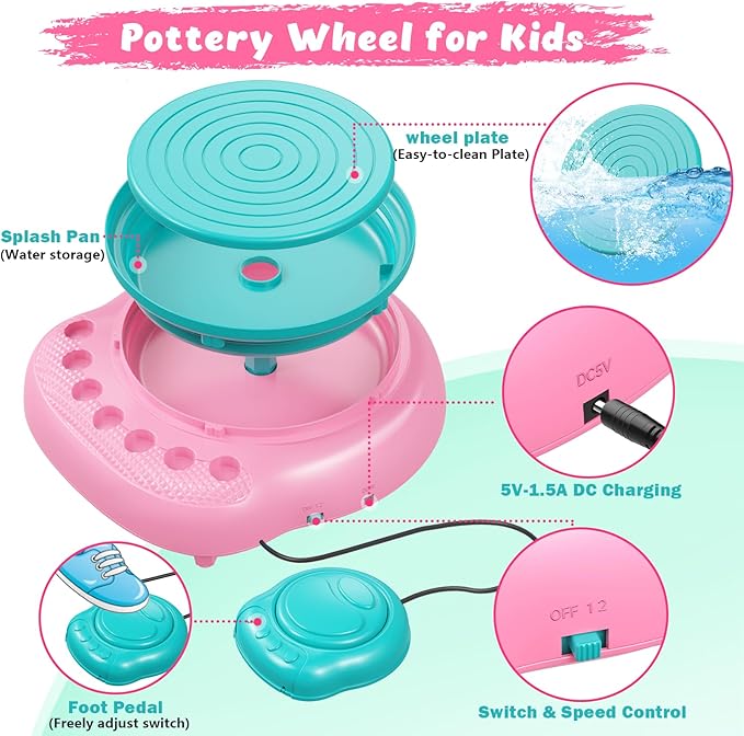TingingYuli Pottery Wheel for Kids with Clay Kit - Arts and Crafts for Kids Ages 6-8 8-12, Complete Pottery Kit with Air Dry Clay and Painting Tools, Easter Christmas Birthday Gift for Boys Girls
