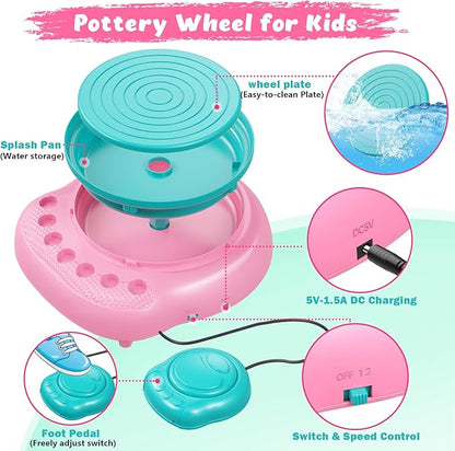 TingingYuli Pottery Wheel for Kids with Clay Kit - Arts and Crafts for Kids Ages 6-8 8-12, Complete Pottery Kit with Air Dry Clay and Painting Tools, Easter Christmas Birthday Gift for Boys Girls