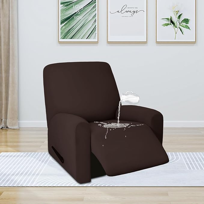 PureFit 100% Dual Waterproof Recliner Cover, Waterproof Couch Cover for Recliner - Stretch Non Slip Fleece Sofa Covers Washable, Leakproof Furniture Protector for Kids, Pets, Dog (Recliner, Chocolate)