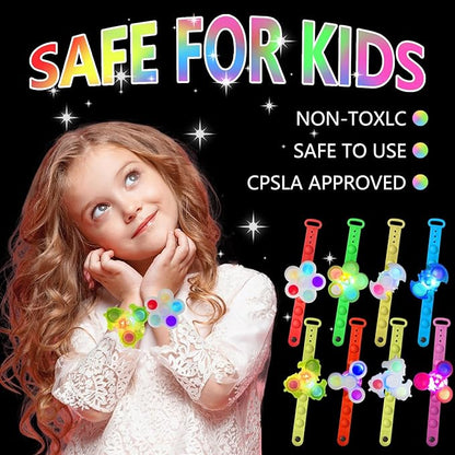 25Pack LED Light Up Fidget Spinner Bracelets, Glow in The Dark Party Favors for Kids 4-8-12, Carnival Prizes, Birthday Return Gifts, Goodie Bag Stuffers
