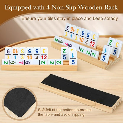 2-8 Players Mexican Train Dominoes Set with Numbers, 8 Wooden Racks, 91 Tiles, Portable Case, Dominos Set for Adults, Board Games for Adults, Easter Gifts, Easter Basket Stuffers