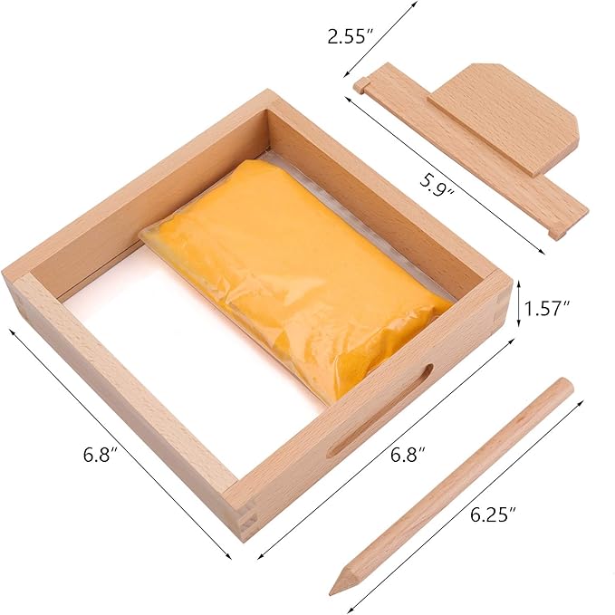 Suwimut Montessori Sand Tray, Montessori Letter Formation Sand Writing Tray with Wooden Pen for Kids Writing Letters and Numbers, Gifts for Preschool Kids Sand Box Toys