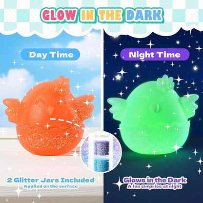 Crelloci Glow in the Dark Squishy DIY Kit for Kids 6+, Easter Animal Squishy Making Craft Set with Silicone Mold, Glow Powder, Glitter & Charms, Sensory Fidget Toy, Easter Basket Stuffer Gift
